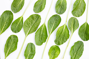 Choy Sum on white background. Copy space