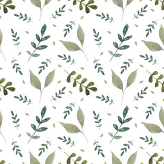 Watercolor leaves seamless pattern. Watercolor fabric. Repeat leaves. Use for design invitations, birthdays, weddings