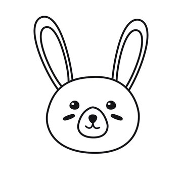 Vector flat doodle hand drawn rabbit bunny face isolated on white background