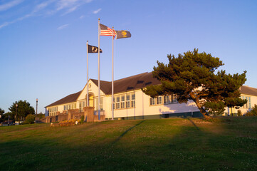 Newport, Oregon, USA, June 10, 2020, Newport City Hall. City hall building. An old wooden office building.