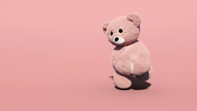 Teddy bear dancing on a pink screen. Toy bear seamless loop. Animation for Valentines day, birthday. Alpha channel.