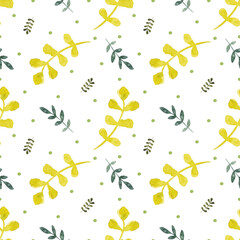 Watercolor leaves seamless pattern. Watercolor fabric. Repeat leaves. Use for design invitations, birthdays, weddings