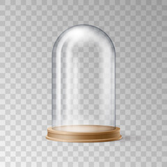 Wooden tray or plate with domes glass cover for dessert or cake serving realisitc 3d design © Iryna Petrenko