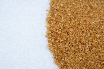 White granulated sugar with brown sugar
