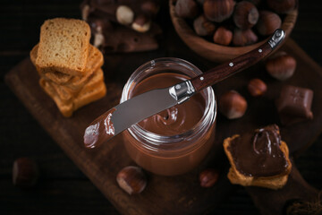 Little Toasts with sweet chocolate spread for breakfast.