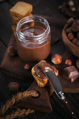 Little Toasts with sweet chocolate spread for breakfast.