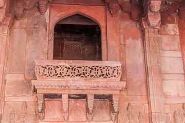 Balcony at Jodha Bai's Palace in the ancient city Fatehpur Sikri, Uttar Pradesh state, India