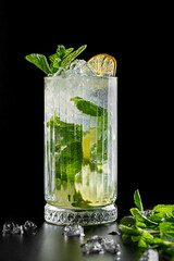 fruit lemonade in a glass with ice