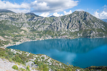 Fototapeta na wymiar Risan, Montenegro: view from the top at the Kotor bay