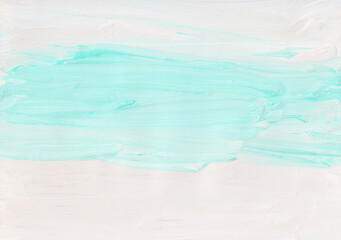Fototapeta premium Abstract minimalist pastel green and white background texture. Soft brush strokes on paper. Faded artistic backdrop.