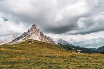Panoramic view of Nuvolau mountain in the Dolomites, Italy.