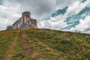 Panoramic view of Nuvolau mountain in the Dolomites, Italy.