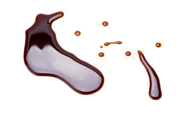 soy sauce drip isolated on a white background. soya sauce swirl cut out. above view. studio shot
