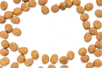 domestic animals dry food isolated on white background. dry cat feed cut out. above view
