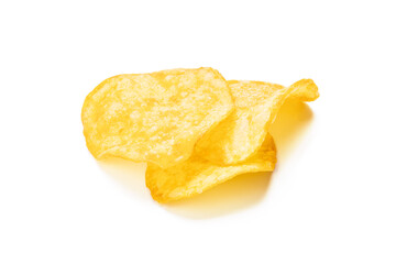 potato chip isolated on white background. beacon chips slice cut out. studio shot