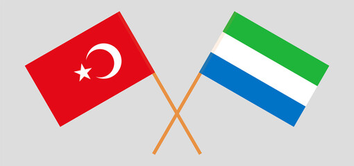 Crossed flags of Turkey and Sierra Leone. Official colors. Correct proportion