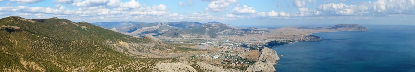 Fototapeta na wymiar View towards Sudak from Sokol (Falcon) Mountain, Crimea, Russia.
