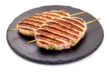 Grilled pork cutlets, isolated on white background