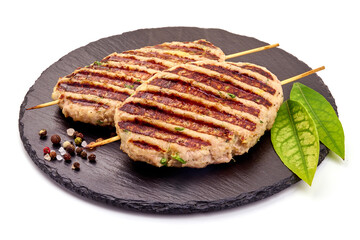 Grilled pork cutlets, isolated on white background