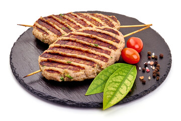 Grilled minced meat cutlets, isolated on white background