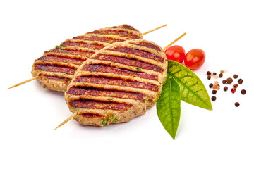 Grilled pork cutlets, isolated on white background