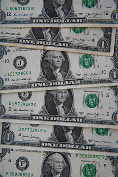 American one dollar lined up close-up photo. Bank image and commercial photo.