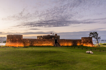 Evening view of Fortress of San Felipe in Puerto Plata, Dominican Republic - obrazy, fototapety, plakaty