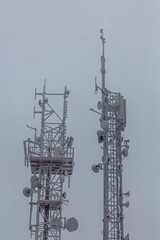 Winter view of transmitters at Suchy vrch mountain, Czech Republic