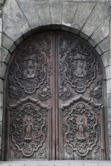 Geschnitzte Holztüre, Sankt Augustin Kirche, Intramuros Manila, Philippinen
