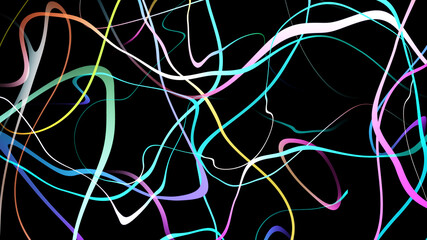 Multi color curve wave line gradient abstract on black background.