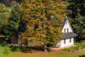 Fototapeta na wymiar Autumn view of a old village house in the Czech Republic