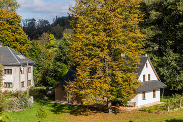 Autumn view of a old village house in the Czech Republic