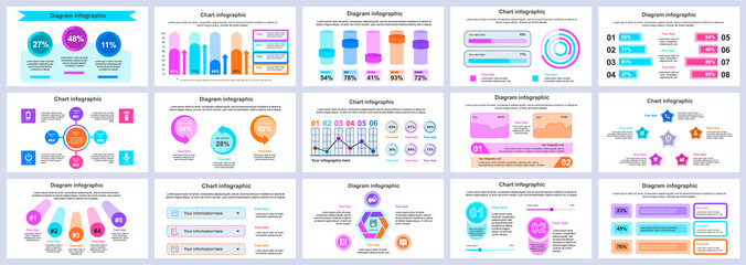 Fototapeta na wymiar Bundle business and finance infographics presentation slides template. Different charts, diagrams, workflow, flowchart, timeline, schemes design template. Vector info graphic and infographics set.