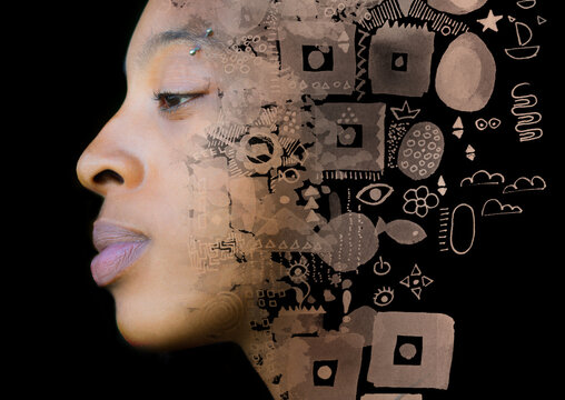 A portrait combined with modern primitive art