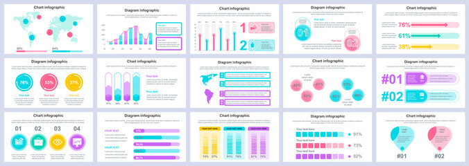 Fototapeta na wymiar Bundle business and finance infographics presentation slides template. Different charts, diagrams, workflow, flowchart, timeline, schemes design template. Vector info graphic and infographics set.