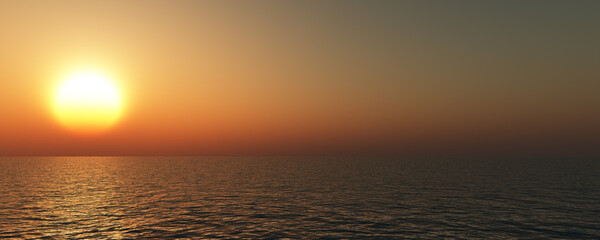 Fototapeta premium sunset sea sun ray clear sky. 3d rendering