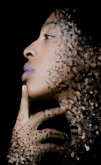A portrait with an effect of falling into pixels