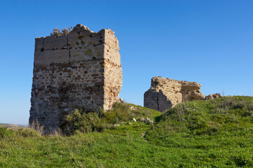 Fototapeta na wymiar remains of the wall and castle of Turon in Ardales, province of Malaga. Spain.