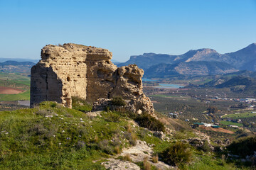 remains of the wall and castle of Turon in Ardales, province of Malaga. Spain.