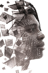 A profile portrait combined with geometrical shapes