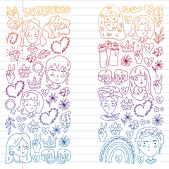 Woman international day 8 march. Girl Power. Feminism concept. Vector pattern. Sticker, patch graphic design.