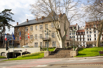  Hotel de ville house building with spring street view Savoie region Aix les bains town
