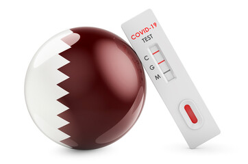Diagnostic test for coronavirus in Qatar. Antibody test COVID-19 with Qatari flag, 3D rendering