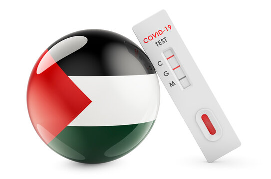 Diagnostic Test For Coronavirus In Palestine. Antibody Test COVID-19 With Palestinian Flag, 3D Rendering