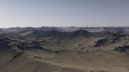 Obraz premium beautiful view from an exoplanet, a view from an alien planet, a computer-generated surface, a fantastic view of an unknown world, a fantasy world 3D render