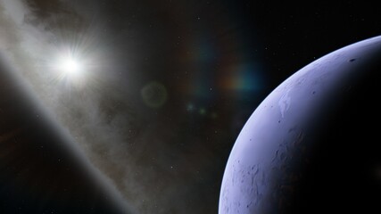 Naklejka premium Planets and galaxy, science fiction wallpaper. Beauty of deep space. Billions of galaxy in the universe Cosmic art background 3d render
