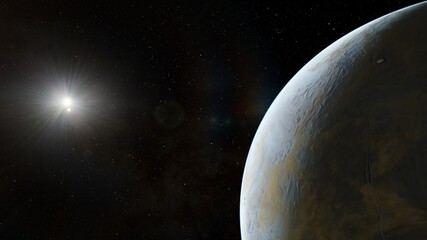 Naklejka premium Planets and galaxy, science fiction wallpaper. Beauty of deep space. Billions of galaxy in the universe Cosmic art background 3d render