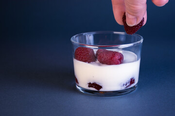 Preparation yogurt with raspberry