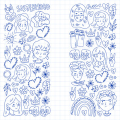 Woman international day 8 march. Girl Power. Feminism concept. Vector pattern. Sticker, patch graphic design.