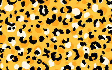 Abstract modern leopard seamless pattern. Animals trendy background. Orange and black decorative vector stock illustration for print, card, postcard, fabric, textile. Modern ornament of stylized skin
